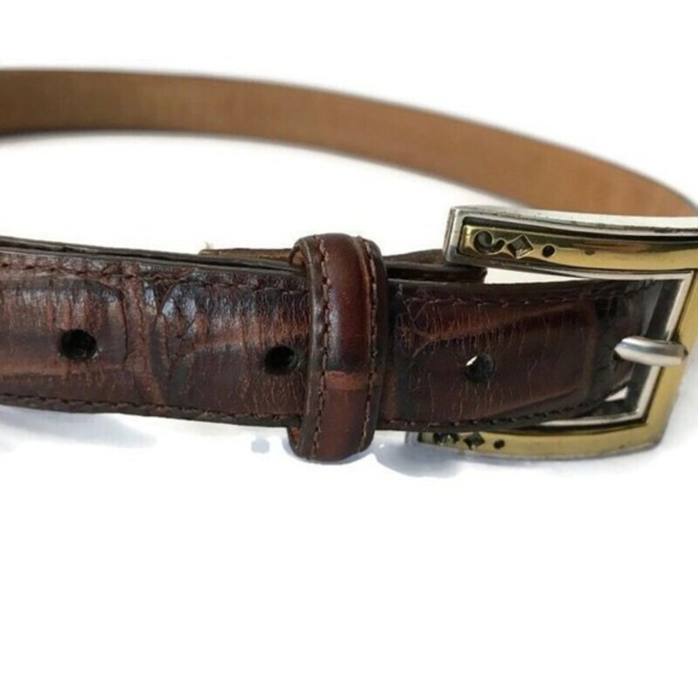 Brighton Brown Leather Silver Gold‎ Belt S 32.5"